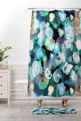 Ninola Design Watery coastal flowers Shower Curtain And Mat