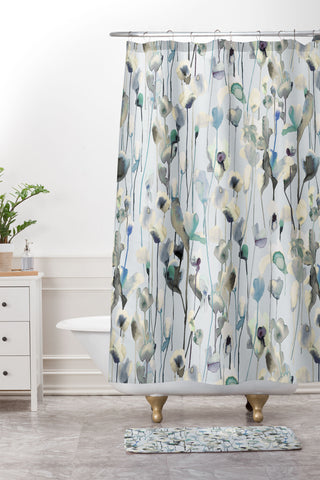 Ninola Design Watery flowers Neutral Shower Curtain And Mat