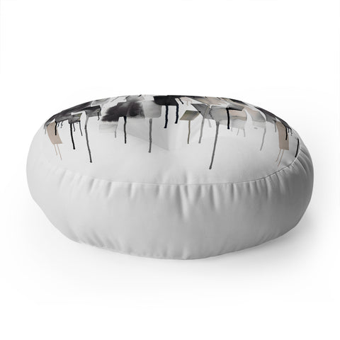 Ninola Design Watery stripes border Black Floor Pillow Round