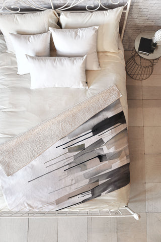 Ninola Design Watery stripes border Black Fleece Throw Blanket