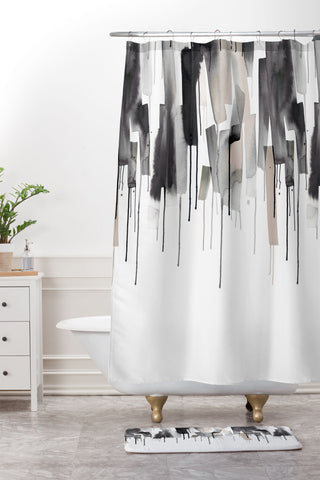 Ninola Design Watery stripes border Black Shower Curtain And Mat