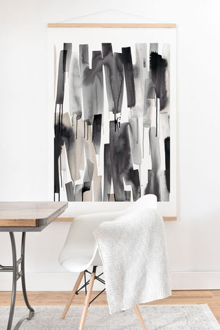 Ninola Design Watery stripes Japandi Black Art Print And Hanger