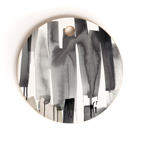 Ninola Design Watery stripes Japandi Black Cutting Board Round