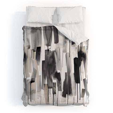 Ninola Design Watery stripes Japandi Black Duvet Cover