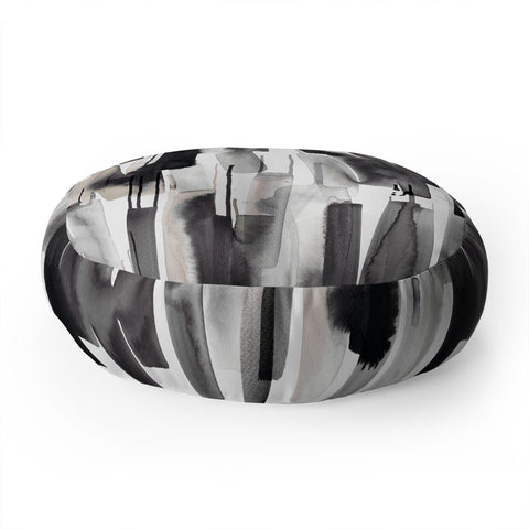 Ninola Design Watery stripes Japandi Black Floor Pillow Round