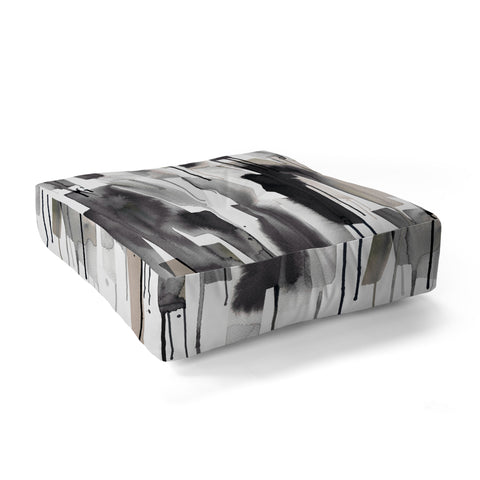Ninola Design Watery stripes Japandi Black Floor Pillow Square