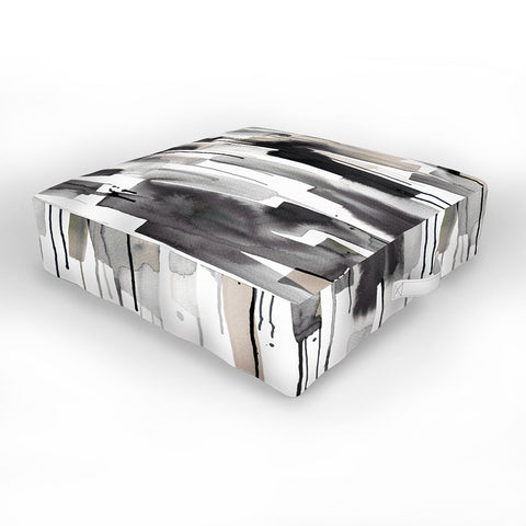 Ninola Design Watery stripes Japandi Black Outdoor Floor Cushion