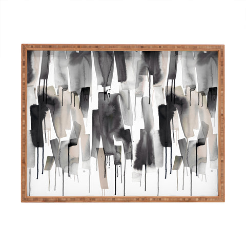 Ninola Design Watery stripes Japandi Black Rectangular Tray