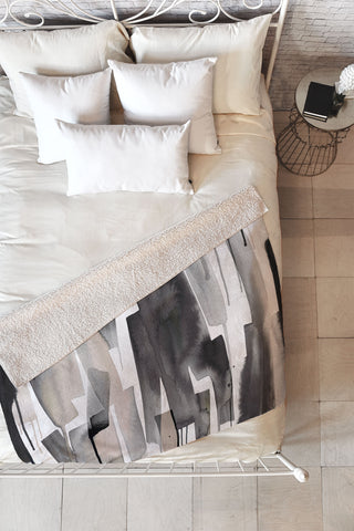 Ninola Design Watery stripes Japandi Black Fleece Throw Blanket