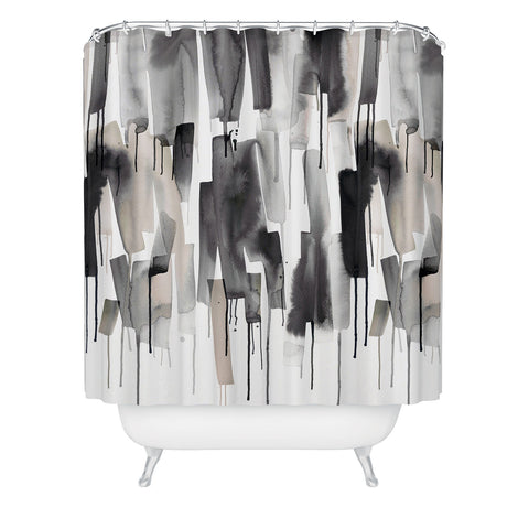 Ninola Design Watery stripes Japandi Black Shower Curtain