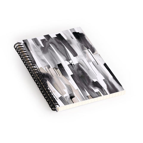 Ninola Design Watery stripes Japandi Black Spiral Notebook
