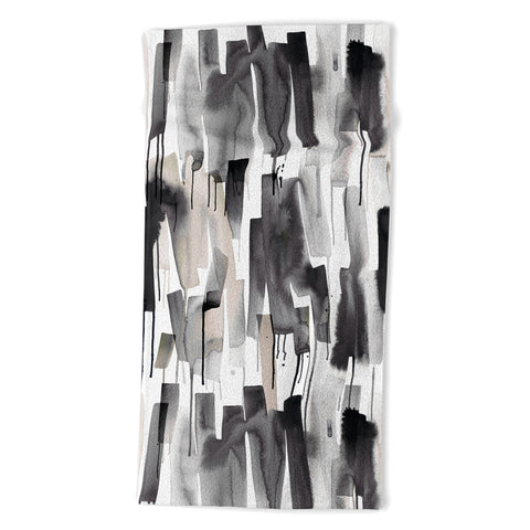 Ninola Design Watery stripes Japandi Black Beach Towel