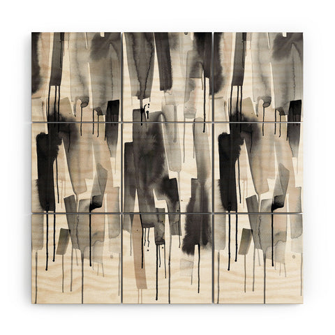 Ninola Design Watery stripes Japandi Black Wood Wall Mural