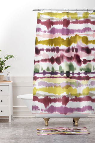 Ninola Design Waves Watercolor Lines Purple Shower Curtain And Mat