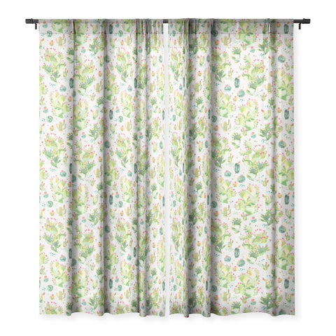Ninola Design Western Cacti Natural Sheer Window Curtain