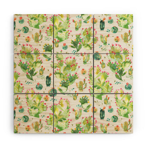 Ninola Design Western Cacti Natural Wood Wall Mural