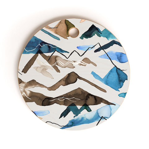 Ninola Design Western landscape watercolor Blue Cutting Board Round