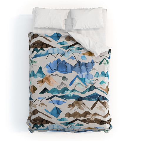 Ninola Design Western landscape watercolor Blue Duvet Cover