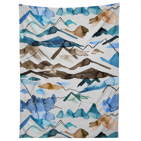 Ninola Design Western landscape watercolor Blue Tapestry