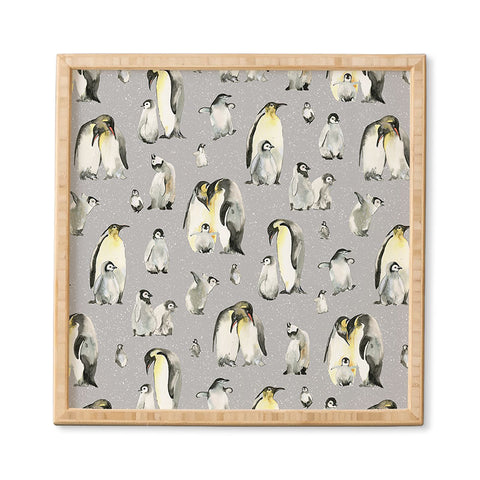 Ninola Design Winter Cute Penguins Gray Framed Wall Art