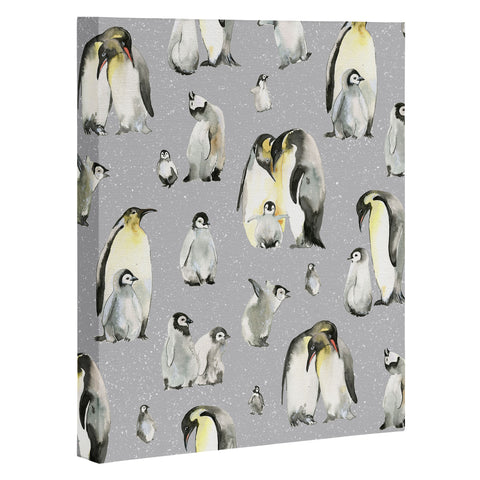 Ninola Design Winter Cute Penguins Gray Art Canvas