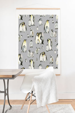 Ninola Design Winter Cute Penguins Gray Art Print And Hanger