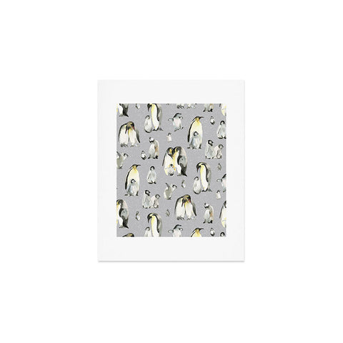 Ninola Design Winter Cute Penguins Gray Art Print