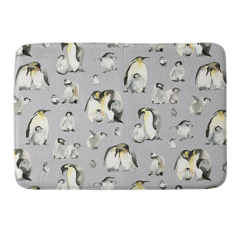 Ninola Design Winter Cute Penguins Gray Memory Foam Bath Mat