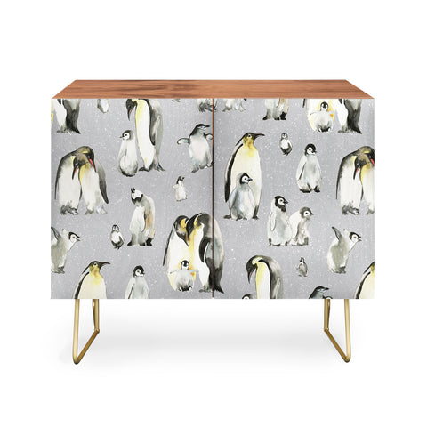 Ninola Design Winter Cute Penguins Gray Credenza