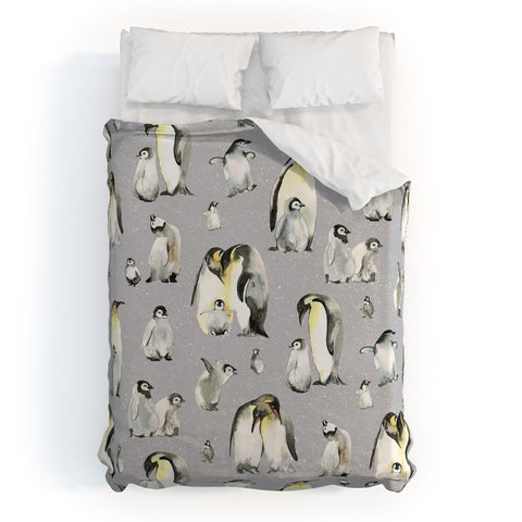 Ninola Design Winter Cute Penguins Gray Duvet Cover
