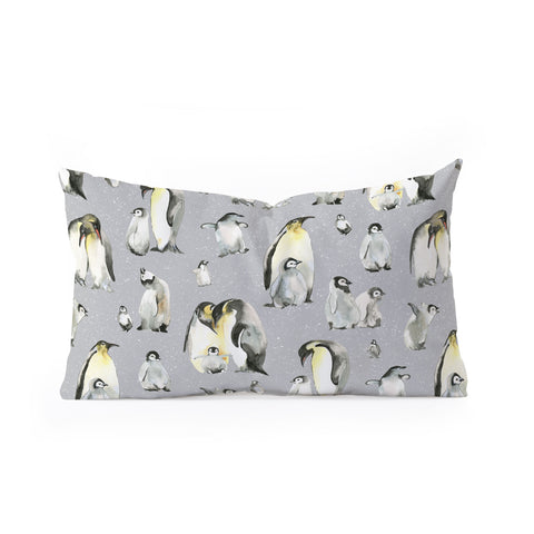 Ninola Design Winter Cute Penguins Gray Oblong Throw Pillow