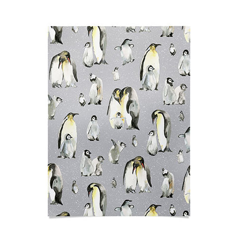 Ninola Design Winter Cute Penguins Gray Poster