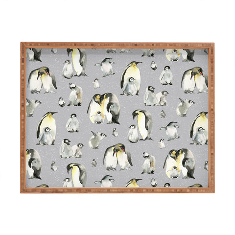 Ninola Design Winter Cute Penguins Gray Rectangular Tray
