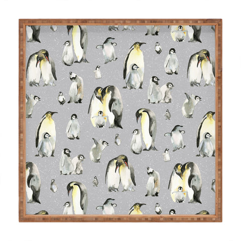 Ninola Design Winter Cute Penguins Gray Square Tray
