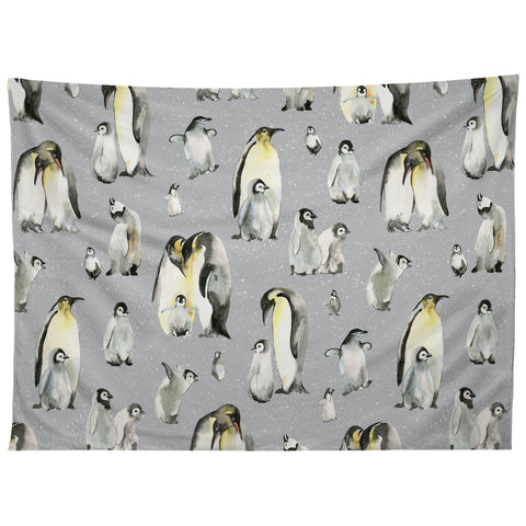 Ninola Design Winter Cute Penguins Gray Tapestry