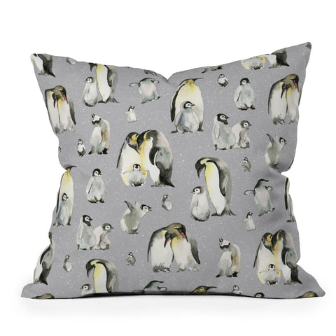 Ninola Design Winter Cute Penguins Gray Throw Pillow
