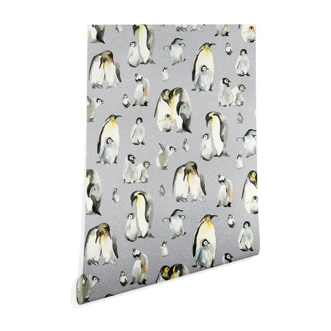 Ninola Design Winter Cute Penguins Gray Wallpaper