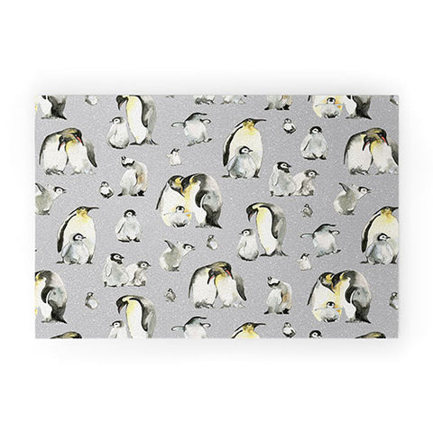 Ninola Design Winter Cute Penguins Gray Welcome Mat