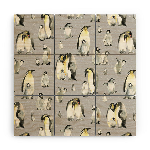Ninola Design Winter Cute Penguins Gray Wood Wall Mural