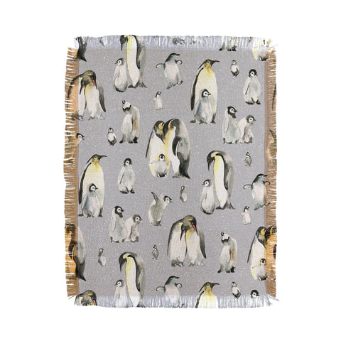 Ninola Design Winter Cute Penguins Gray Throw Blanket