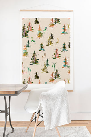 Ninola Design Winter deers forest Beige Art Print And Hanger