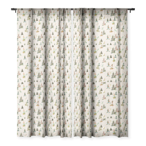 Ninola Design Winter deers forest Beige Sheer Window Curtain