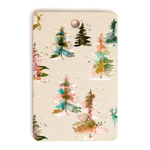 Ninola Design Winter deers forest Beige Cutting Board Rectangle