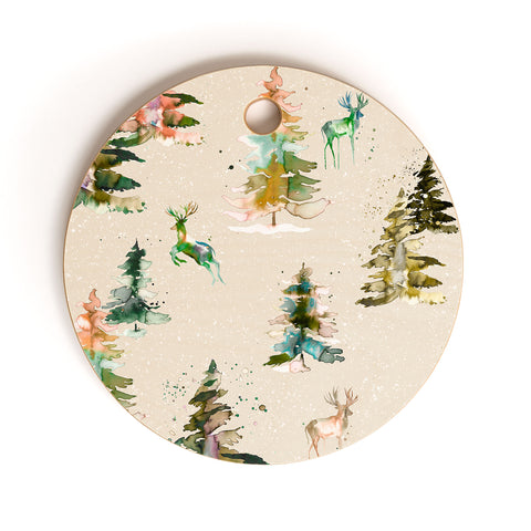 Ninola Design Winter deers forest Beige Cutting Board Round