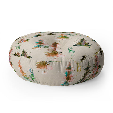 Ninola Design Winter deers forest Beige Floor Pillow Round