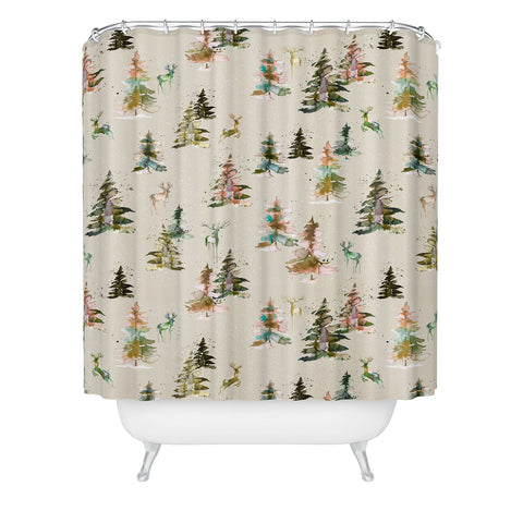 Ninola Design Winter deers forest Beige Shower Curtain