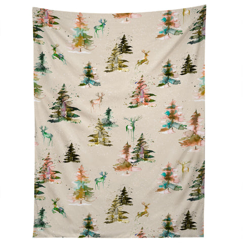Ninola Design Winter deers forest Beige Tapestry