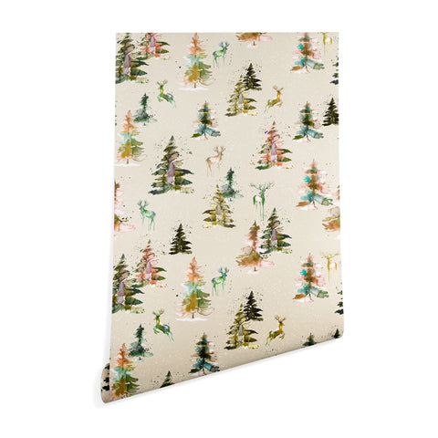 Ninola Design Winter deers forest Beige Wallpaper