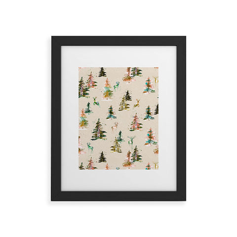 Ninola Design Winter deers forest Beige Framed Art Print