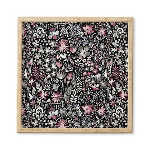Ninola Design Winter Ink Flowers Dark Framed Wall Art